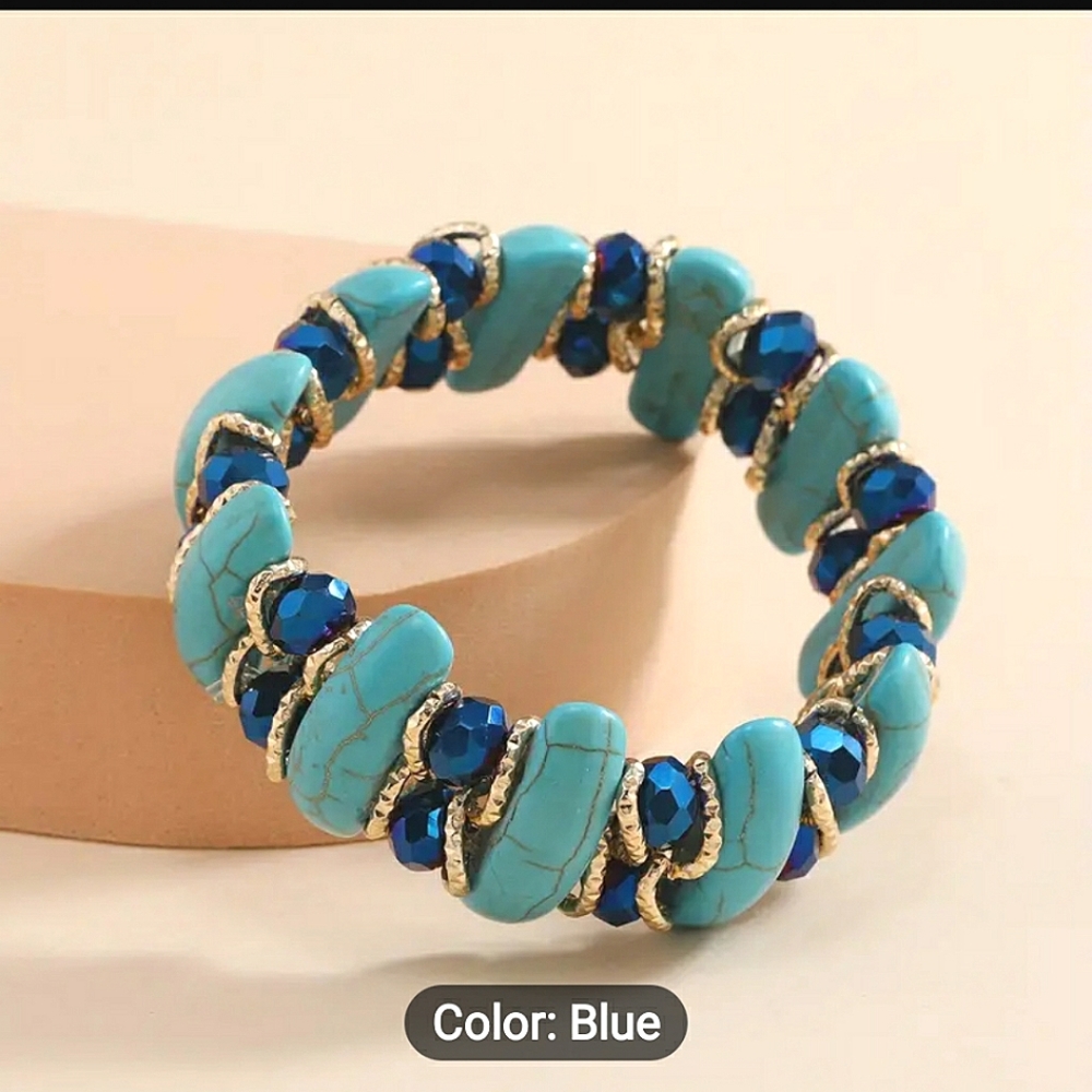 Boho Style Crystal/Turquoise Stretch Bangle Bracelet, NWT